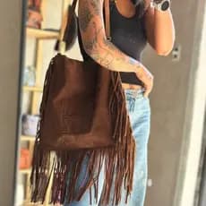 Bolsa Grande Franja Camurça Unissex Franja INVERNO NOVIDADE