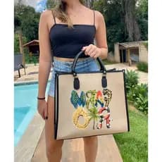 Maxi Bolsa Sacola palha  estampada Grande unissex Praia VERÃO