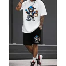 Conjunto de Camisetas Esportivas Casuais Estampadas para Homens Urso Revoada