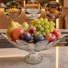 Fruteira De Vidro Saladeira Centro de Mesa Vidro Com Pé 37cm Multiuso