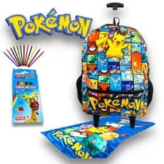 Mochila escolar com Rodinhas Pokémon Pikachu