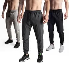 Kit 3 calças Jogger Masculina Tactel com Elastano Logo Refletivo e Elástico no Punho