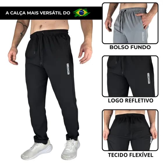 Calça Masculina Tactel Esportiva Slim Fit com Cordão de Ajuste e Bolsos Laterais