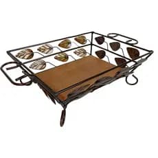 Fruteira mesa retangular grande ferro chapa folhas artesanal suporte decoração produto exclusivo