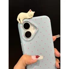 Capa de Telefone 3D Gato com Lente de Coração Estilo Coreano Compatível com iPhone 16 Pro Max Apple 15 Pro/14/13/12 Capa