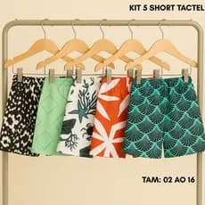Kit 5 Short Tactel Estampado Bermuda Infantil Masculino Juvenil Menino Praia Verão