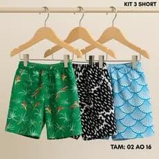 Kit 3 Short Tactel Estampado Bermuda Infantil Masculino Juvenil Menino Praia Verão