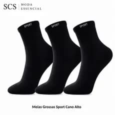Kit Meias Sport Cano Alto Algodão 3 6 9 ou 12 Pares Masculina