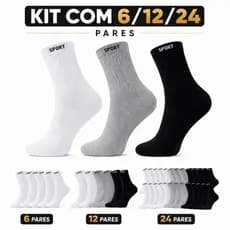 kit 6 a 24 pares Meias unissex SPORT Algodão cano alto/longo kit 6,12 e 24 pares