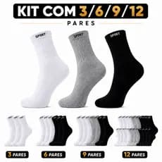 KIT PARES DE MEIAS 3/6/9/12 SPORT ALGODAO CANO ALTO/LONGO UNISSEX
