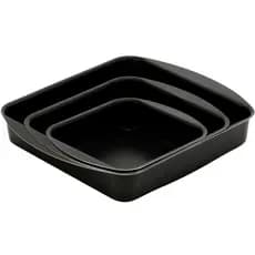 Jogo de Assadeiras Forma Quadrada 3 Peças Antiaderentes Marcolar Preto Conjunto de Assadeiras para Bolo e Torta Casa