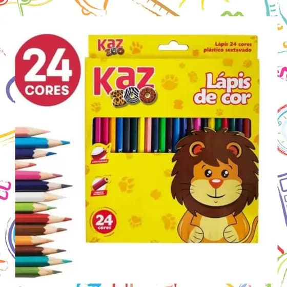 Lápis de Cor Cores Sextavado Interior Plastico Zoo KAZ