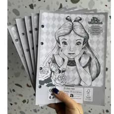 Refil de Caderno Argolado Alice no País das Maravilhas 80 Fohas ou Kit 5 Refis de 80 Folhas Cada 179mm x 241mm Escolar