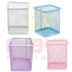 Porta Treco Lápis Caneta De Mesa Metal Aramado Organizador Cor Rosa Roxo Azul ou Branco Quadrado FWB