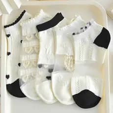 5 Pares/Lote De Verão Meias Brancas Curtas Femininas