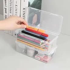 Organizador de mesa escritório para lápis caneta papelaria plástico multiuso com tampa e trava
