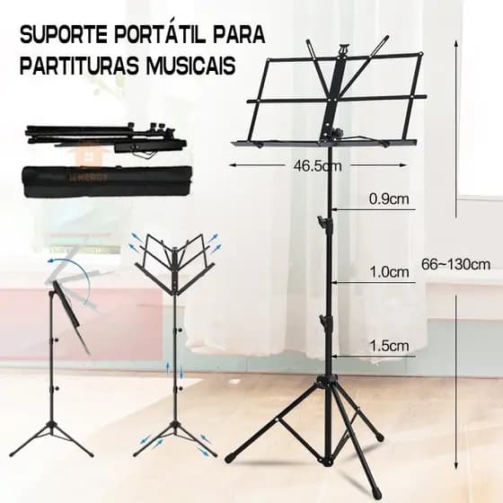 Estante Partitura Pedestal Musical Dobrável Tripé Apoiador