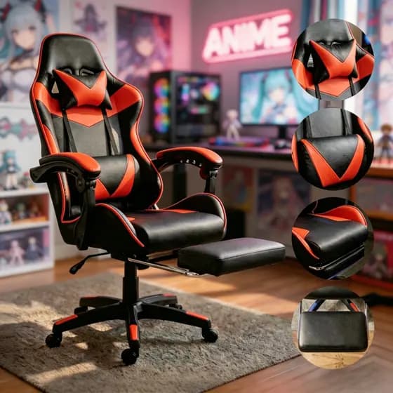 Cadeira Gamer Ergonômica Reclinável Tecido Respirável - Suporte 150kg, Apoio Lombar e Pés, Base Metálica