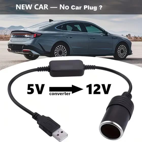 Adaptador De Acendedor De Cigarro USB Para Carro, Cabo Adaptador De Alimentação De 5 V Para 12 V