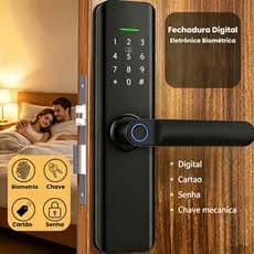 Fechadura Eletrônica Digital 4 em 1 com Biometria, Senha por Toque, Chave e Tag