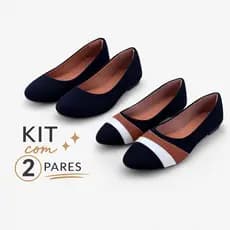 Kit 2 Pares Sapatilha Feminina Bico Redondo Confortável Casual e Social Básica Detalhe Bicolor Leve e Versátil