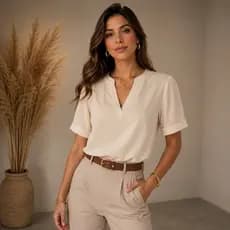 Blusa Feminina Manga Dobrada Detalhe Em V Evangelica Moda Promoção Tendência
