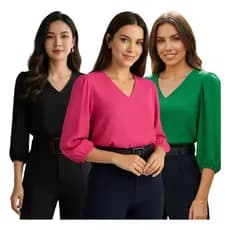 Kit 3 (Três) Blusas Feminina Manga Blogueira Novas Cores 3/4 Dunas Social Novas Cores