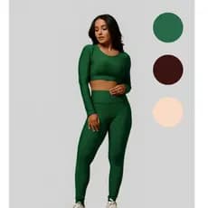 Kit 2 Peças Conjunto Academia Feminino Top com Manga + Calça Cintura Alta