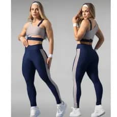 Kit 2 Conjuntos Academia Fitness Top + Calça Legging Bicolor Verão Esportes