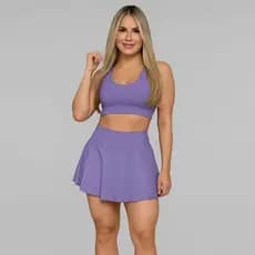 Roupa de Treino Fitness Feminino Saia Short Babado + Top Duplo