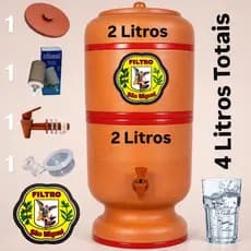 Filtro de Barro 4 Litros Completo Tradicional com Vela, Boia e Torneira Jaboticabal Bebedouro D'água