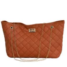 Bolsa Feminina Sacola Grande de Ombro Transverssal Alça Em Correntes Preto Marrom e Branco #B3