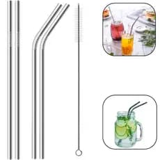 Kit 5 Peças Canudo Reto Curvo Com Escovinha de Limpeza em Inox Sustentável e Reutilizável
