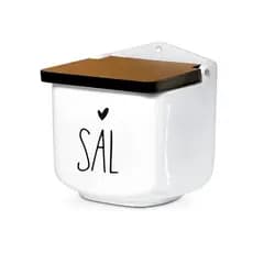 Saleiro de Cerâmica com Tampa de MDF  - Saleiro Minimalista Elegante Chique Moderno Artesanal
