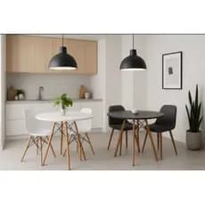Mesa De Jantar Para Cozinha 80 Cm Preto Feijó e Branco Charles Eames Eiffel Redonda Frete Grátis
