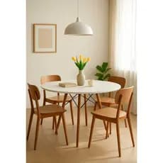 Mesa De Jantar Eames 90Cm Charles Eiffel Redonda Branco Preto  Feijó Frete Grátis