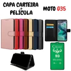 Capa Capinha Carteira Para Motorola G35 + Película de Cerâmica