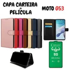 Capa Capinha Carteira Para Motorola G53 + Película de Cerâmica