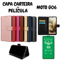 Capa Capinha Carteira Para Motorola G06 + Película de Cerâmica
