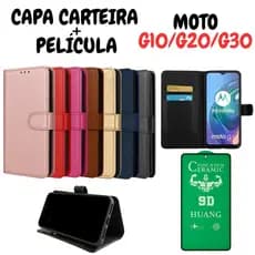 Capa Capinha Carteira Para Motorola G10/G20/G30 + Película de Cerâmica