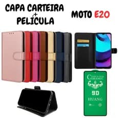 Capa Capinha Carteira Para Motorola E20 + Película de Cerâmica