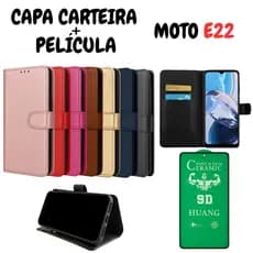 Capa Capinha Carteira Para Motorola E22 + Película de Cerâmica