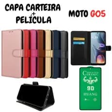 Capa Capinha Carteira Para Motorola G05 + Película de Cerâmica