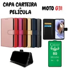 Capa Capinha Carteira Para Motorola G31 + Película de Cerâmica