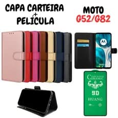 Capa Capinha Carteira Para Motorola G52 / G82 + Película de Cerâmica