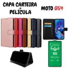 Capa Capinha Carteira Para Motorola G54 + Película de Cerâmica