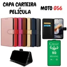 Capa Capinha Carteira Para Motorola G56 + Película de Cerâmica