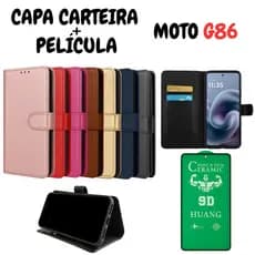 Capa Capinha Carteira Para Motorola G86 + Película de Cerâmica