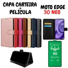 Capa Capinha Carteira Para Motorola Edge 30 Neo + Película de Cerâmica
