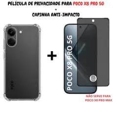Película de Privacidade Vidro P/ Poco X8 Pro 5G + Capa Anti-Impacto - Furo P/ Biometria
